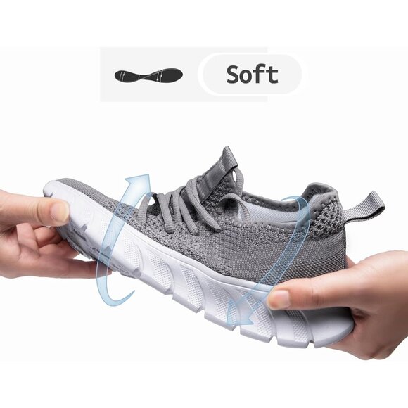 EkRBXA Men Gray Gym Shoes Non Slip Walking Athletic Slip on Breathable Sneakers - Picture 5 of 7